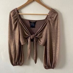 Blue Life Metallic Puff Sleeve Crop Top X-Small